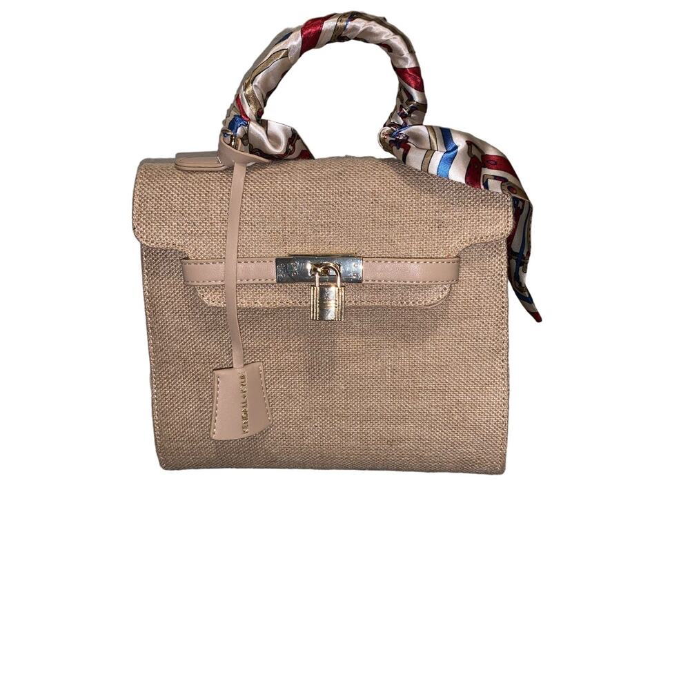 Kendall & Kylie Beige Straw Satchel Kelly Style Luxury Boho Crossbody Handbag